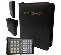 coin collection album,coin storage,coins collection book with zip for coins storage of 360 (10 pages of 3 cm, 240 compartments + 10 pages of 4 cm, 120 compartments)