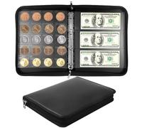 Coin Collection Book Album Holder for Collectors, 400 Pockets Fireproof Coin Collection Book & 36 Paper Money Organizer Binder for Coin Currency Collection Supplies,Bill,Pennies,Badges,Tokens