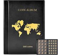 Coin Collection Book Holder Album for Collectors, 300 Pockets Coins Display Storage Case, Collecting Sleeves Organizer Box for Coin Collections Supplies, Money Currency, Pennies, Quarters - Black