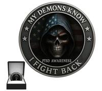 Coin My Demons Know I Fight Back - Courage Support Coin,Collectible Veterans Keepsake for Educational Demonstrations Bookshelf Historical Exhibitions Patriotic Individuals