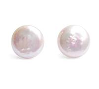 Coin Pearl Earrings - White 12MM Cultured Freshwater Pearls on Sterling Silver - Gift Boxed
