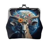 Coin Pouch Pu Leather Change Purse With Kiss Lock Clasp, Vintage Pouch, Sheep And Earth, One Size, Cartoon