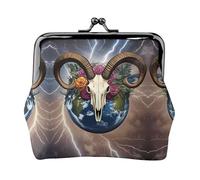 Coin Pouch Pu Leather Change Purse With Kiss Lock Clasp, Vintage Pouch, Sheep Skeleton Earth, One Size, Cartoon