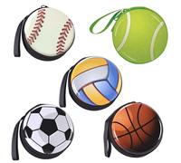 Coin Purse Boys,Forreen 5 Pieces Coin Pouch Cute Cartoon Spherical Pattern Wallet Portable Creative Interesting Coin Tray with Zipper for Credit Card ID Card Keys Headset