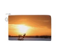 Coin Purse Canvas Wallet Wallet for Men Deer on Snowfield in Sunrise Printed Wallet Women for Travel And Vacation, style, One Size, Coin Purse