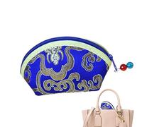 Coin Purse- Chinese Vintage Embroidered Flowers Zipper, Secure Jewelry Organizer Case, Accessory Gift Box, Classic Design Zipper Bag, Street Bags, blue, Please refer to the description, Please refer