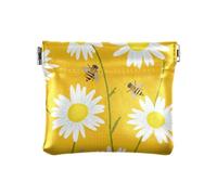 Coin Purse Clip Wallet, Red Poinsettia Flowers Green Leaves Mini Purse Small Change Bag, Change Purses for Women and Men, White Daisies Bees Yellow, One size