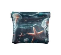 Coin Purse Colorful Flowers Blooming Leather Coin Purse Square Pouch Casual Change Pouch for Daily Use Size 4.3" X 3.7", starry night underwater world, One Size, Starry Night Underwater World