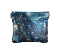 Coin Purse Colorful Flowers Blooming Leather Coin Purse Square Pouch Casual Change Pouch for Daily Use Size 4.3" X 3.7", Starry Night Jellyfish, One Size, Starry Night Jellyfish
