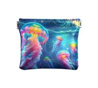 Coin Purse Colorful Flowers Blooming Leather Coin Purse Square Pouch Casual Change Pouch for Daily Use Size 4.3" X 3.7", Jellyfish Galaxy, One Size, Jellyfish Galaxy