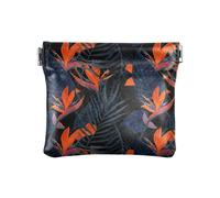 Coin Purse Colorful Flowers Hummingbirds Mini Jewelry Coin Purse Travel Storage for Cosmetics, Headphones, Jewelry Size 4.3" X 3.7", Tropical Leaves Black, One Size, Tropical Leaves Black