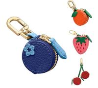 Coin Purse Compact Bag Charm Waterproof Leather Cute Bag Charms Stylish Mini Coin Purse Durable Keychain Charm Wallet Gift for Girl Women (Blueberry)