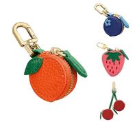 Coin Purse Compact Bag Charm Waterproof Leather Cute Bag Charms Stylish Mini Coin Purse Durable Keychain Charm Wallet Gift for Girl Women (Tangerine)