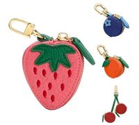 Coin Purse Compact Bag Charm Waterproof Leather Cute Bag Charms Stylish Mini Coin Purse Durable Keychain Charm Wallet Gift for Girl Women (Strawberry)