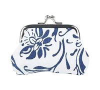 Coin Purse, Floral Design Vintage Hasp Clutch, Small Kiss Lock Change Pouch, Porcelain Inspired, Elegant Wallet for Coins and Small Essentials
