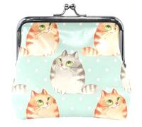 Coin Purse for Men and Women, Leather Buckle, Kiss Lock, Coin Purse for Coins, Orange/Grey, Orange Grey, Cats Green, Classic, Orange Grey Cats Green, Classic