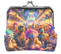 Coin Purse for Men Women Leather Buckle Kiss Lock Change Bag Card Pouch Colorful Mardi Gras Carnival, 4.53" x 4.13" / 11.5 x 10.5 CM