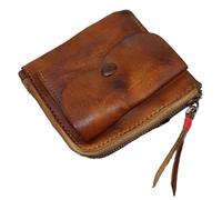 Coin Purse Handmade Wallet Creative Pocket Zipper Buckle Men's and Women's Genuine Leather Zero Wallet Retro Square(Light Brown)