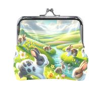 Coin Purse, Happy Rabbit Eggs Rainbow Clasp Pouch Wallet Key Bags Portable Pouch Change Wallet Organizers, Easter Bunnies Meadow, One Size, Easter Bunnies Meadow