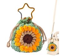 Coin Purse Keychain - Crochet Sunflower Key Charm,Cute Drawstrings Coin Pouch Cards Keys Storage Holder for Men Girls Teens School Handbag Backpack Charm