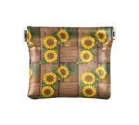 Coin Purse Keychain, White Moons Stars Black Coin Card Wallet Pouch, Waterproof Cosmetic Bag for Travel, Yellow Sunflowers Rustic, One Size, Yellow Sunflowers Rustic