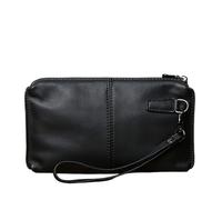 Coin Purse Leather Leisure Man with Long Purse, Soft, Hand Zipper, Money Chuck Layer, Cowhide Credit Card Bag, Cell Phone(Black (Large))