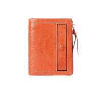 Coin Purse Leather Short Wallet First-Layer Waxed Cowhide Retro Wallets Multi-Card Slot Vertical ID Card Holder Coin Purse(Orange)