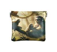 Coin Purse Pouch Mini Change Pouches Women Coin Pocket, Sloth Family on the Branches, Pattern