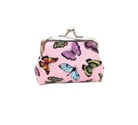 Coin Purse PU Leather Kiss Lock Wallet Polyester Colorful Shell Clip Coin Purse Small Butterfly Printed Pouch Makeup for Home(Pink)