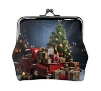 Coin Purse,Small Pu Leather Change Purse, Christmas Tree And Gifts Printed Kiss-Lock Coin Purse Wallet With Clasp, Black, One Size, Coin Purse