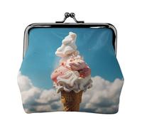 Coin Purse,Small Pu Leather Change Purse, Cloudy Ice Cream Printed Kiss-Lock Coin Purse Wallet With Clasp, Black, One Size, Coin Purse