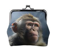 Coin Purse,Small Pu Leather Change Purse, Monkey Printed Kiss-Lock Coin Purse Wallet With Clasp, Black, One Size, Coin Purse