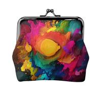 Coin Purse,Small Pu Leather Change Purse, Paint Colors Printed Kiss-Lock Coin Purse Wallet With Clasp, Black, One Size, Coin Purse