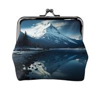 Coin Purse,Small Pu Leather Change Purse, Reflection Of Snowy Mountain On Body Of Water Under Printed Kiss-Lock Coin Purse Wallet With Clasp, Black, One Size, Coin Purse