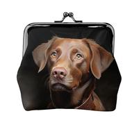 Coin Purse,Small Pu Leather Change Purse, Retriever Brown Dog Printed Kiss-Lock Coin Purse Wallet With Clasp, Black, One Size, Coin Purse