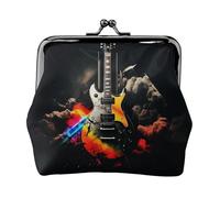 Coin Purse,Small Pu Leather Change Purse, Rock Music Printed Kiss-Lock Coin Purse Wallet With Clasp, Black, One Size, Coin Purse