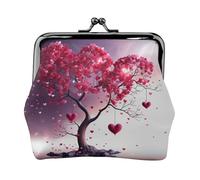 Coin Purse,Small Pu Leather Change Purse, Romantic Hearts Leaves Tree Printed Kiss-Lock Coin Purse Wallet With Clasp, Black, One Size, Coin Purse