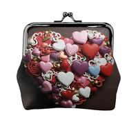 Coin Purse,Small Pu Leather Change Purse, Romanticfoam Hearts Printed Kiss-Lock Coin Purse Wallet With Clasp, Black, One Size, Coin Purse