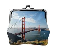 Coin Purse,Small Pu Leather Change Purse, San Francisco Golden Gate Bridge Printed Kiss-Lock Coin Purse Wallet With Clasp, Black, One Size, Coin Purse