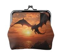Coin Purse,Small Pu Leather Change Purse, Sea Sunset Flying Dragon Printed Kiss-Lock Coin Purse Wallet With Clasp, Black, One Size, Coin Purse