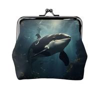 Coin Purse,Small Pu Leather Change Purse, Sea Underwater Whale Printed Kiss-Lock Coin Purse Wallet With Clasp, Black, One Size, Coin Purse