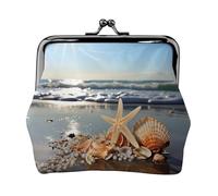 Coin Purse,Small Pu Leather Change Purse, Seashells On The Beach Printed Kiss-Lock Coin Purse Wallet With Clasp, Black, One Size, Coin Purse