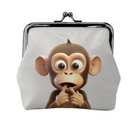 Coin Purse,Small Pu Leather Change Purse, The Silent Monkey Printed Kiss-Lock Coin Purse Wallet With Clasp, Black, One Size, Coin Purse