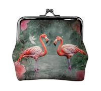 Coin Purse,Small Pu Leather Change Purse, Two Red Flamingos Printed Kiss-Lock Coin Purse Wallet With Clasp, Black, One Size, Coin Purse