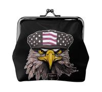 Coin Purse,Small Pu Leather Change Purse, Us Army Cool American Flag Eagle Printed Kiss-Lock Coin Purse Wallet With Clasp, Black, One Size, Coin Purse