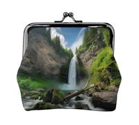Coin Purse,Small Pu Leather Change Purse, Waterfall View Printed Kiss-Lock Coin Purse Wallet With Clasp, Black, One Size, Coin Purse