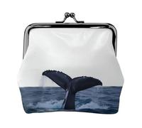 Coin Purse,Small Pu Leather Change Purse, Whale Tail In The Sea Printed Kiss-Lock Coin Purse Wallet With Clasp, Black, One Size, Coin Purse