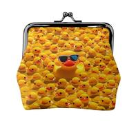 Coin Purse,Small Pu Leather Change Purse, Yellow Rubber Ducky With Sunglasses Printed Kiss-Lock Coin Purse Wallet With Clasp, Black, One Size, Coin Purse