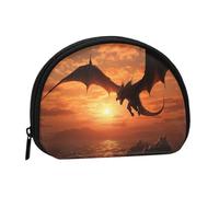 Coin Purse Squeeze Small Wallet Zippe Sea Sunset Flying Dragon Printed Coin Purse, Black, One Size, Printed
