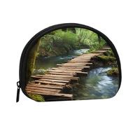 Coin Purse Squeeze Small Wallet Zippe Wooden Bridge Stream Water Printed Coin Purse, Black, One Size, Printed
